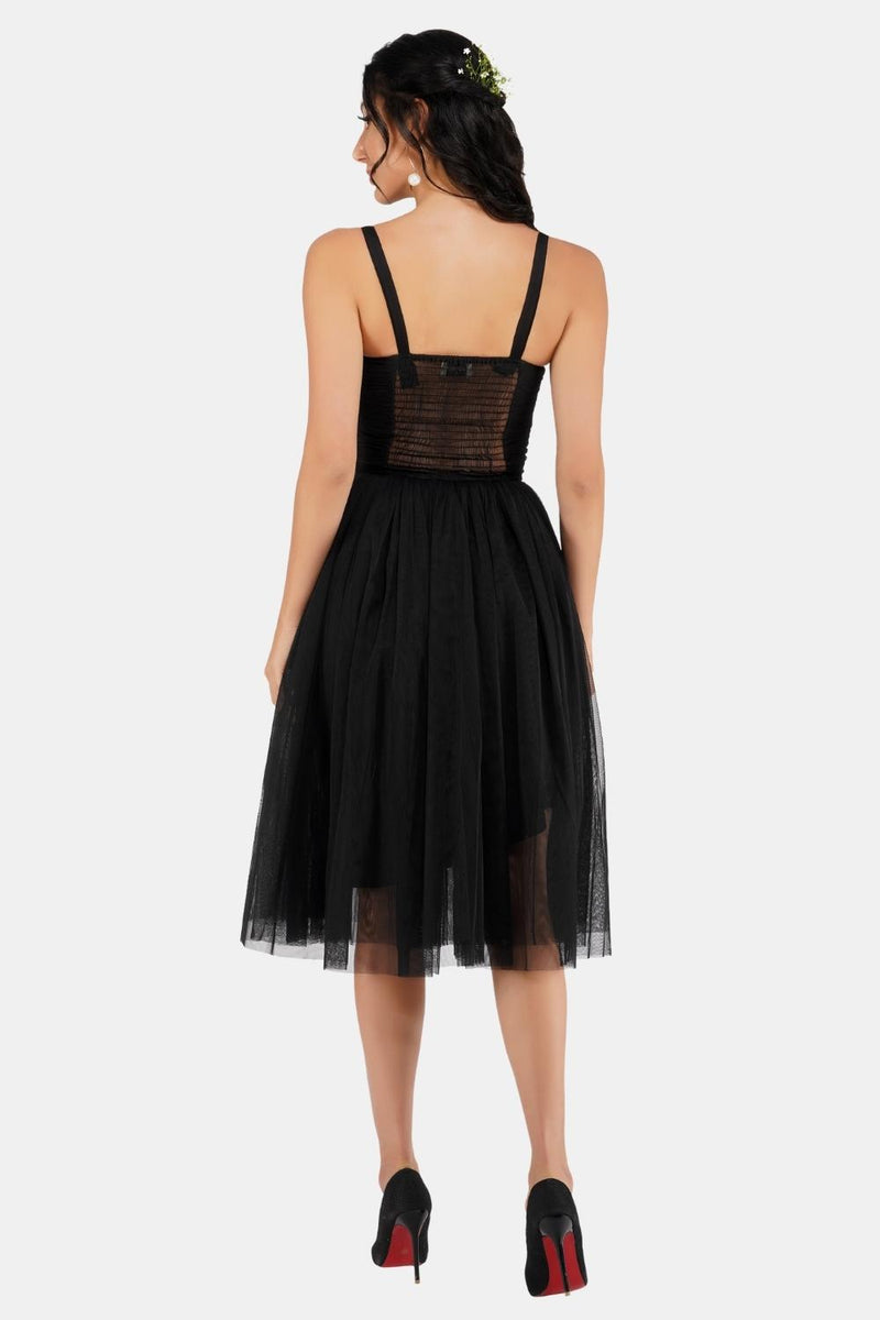 Rita Corset Tulle Midi Dress in Black ...